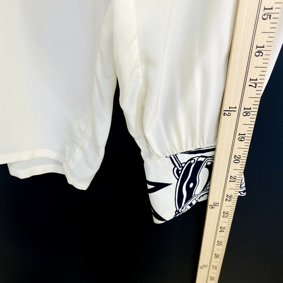 Escada By Margaretha Ley Blouse Women's Size 38 Beige Nautical Print Button Up - Picture 11 of 13